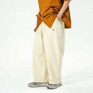日系复古简约休闲裤 纯色刺绣LOGO直筒长裤 男 新款 ATBORDER2024秋季