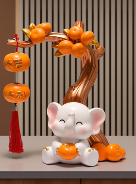 柿事如意招财猫摆件入户玄关客厅电视柜酒柜家居装饰乔迁新居礼品