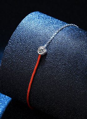 s925纯银莫桑钻手链镀铂金本命年法国幸运手绳单钻30分莫桑石手链