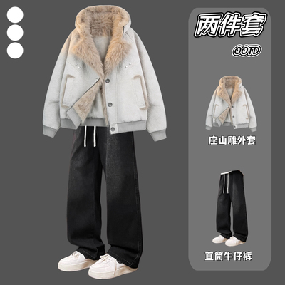 美式复古加绒加厚短宽座山雕棉服