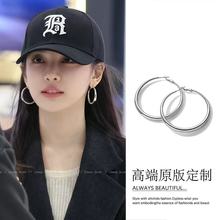 宁宁同款S999纯银针耳环耳圈女2025新款爆款高级感轻奢大圈圈耳饰
