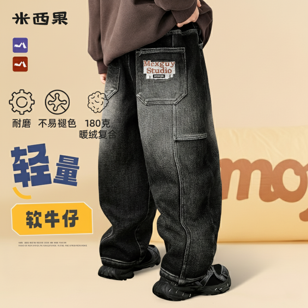 男孩一体绒长裤冬季加绒加厚童装男童裤子冬款2025新款儿童牛仔裤,童装/婴儿装/亲子装,裤子,淘宝优惠券,粉丝福利购,淘宝优惠卷