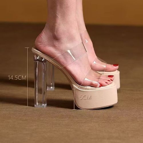 粗跟水晶鞋15cm超高跟防水台