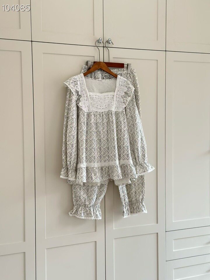 冬季韩系宫廷风少女甜美磨毛棉舒睡衣/家居服套装