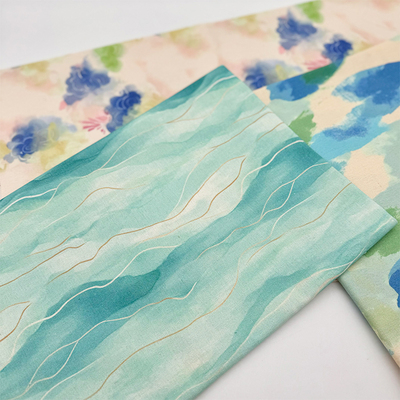 水蓝色系水彩风印花布加密棉麻布料桌布面料沙发盖布门帘布装饰布