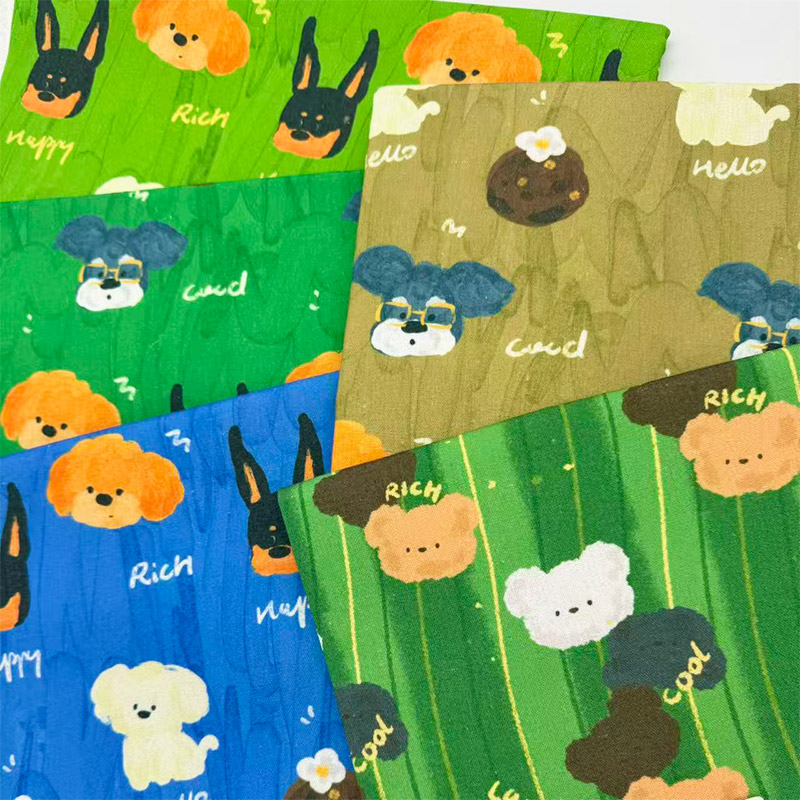 原创版权美式复古油画撞色涂鸦印花布加密棉麻布料diy手工包包布
