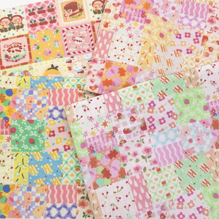 拼布马卡龙色印花布加密棉麻布料装饰桌布面料diy手工布头窗帘布