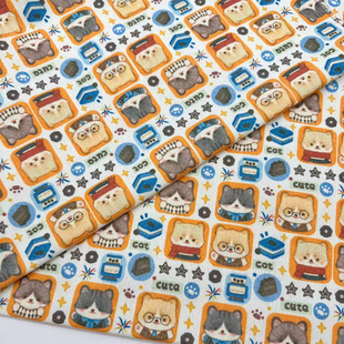 独家版权拼布学习猫印花布加密棉麻布料diy手工布包包猫窝布桌布