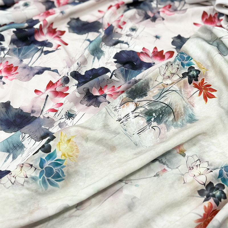 仿醋酸布布料缎面布新中式国风旗袍裙料服装面料diy手工布头彩印