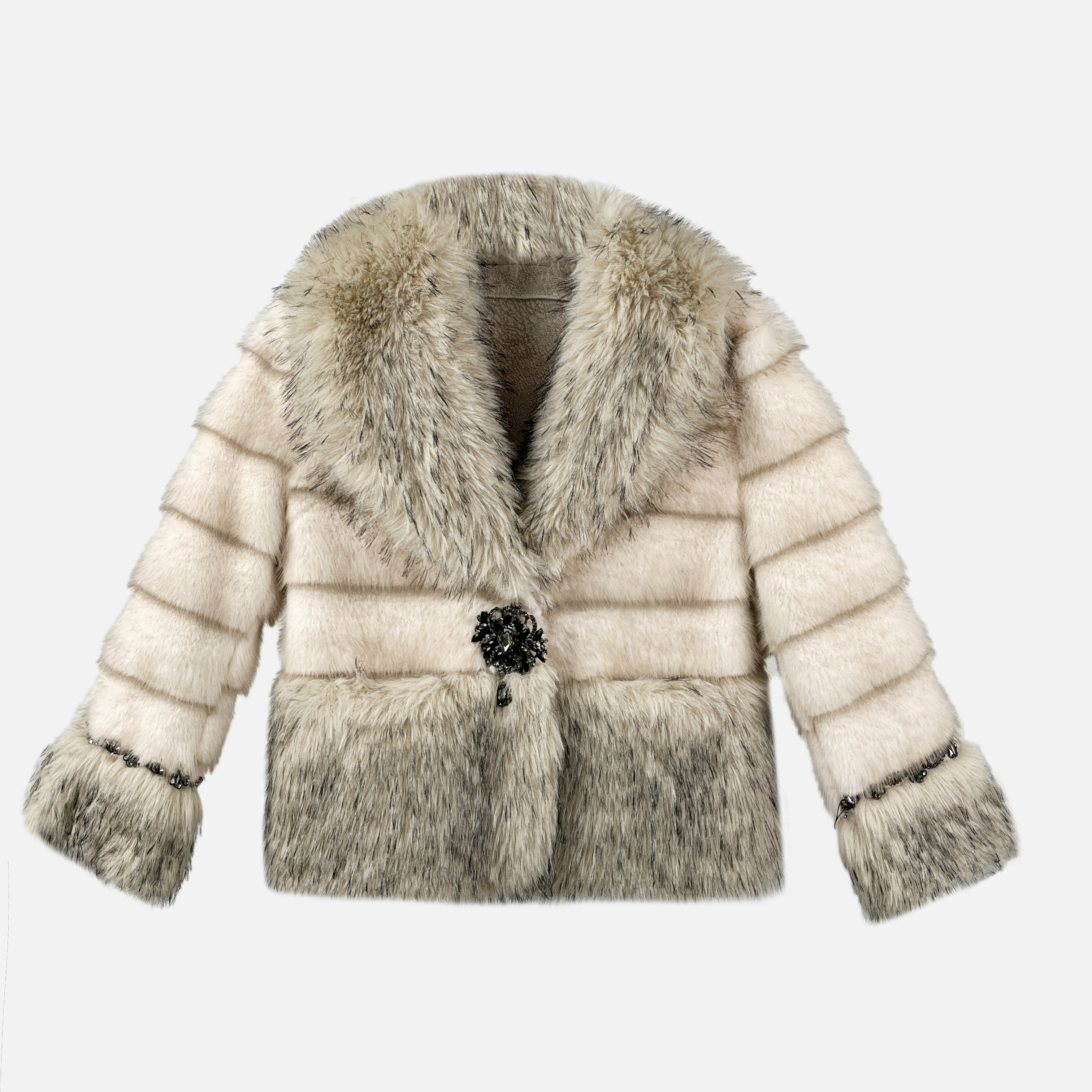 NIMOSHI【高定】轻熟风冬季新款V领钉珠加厚保暖毛外套女D0084