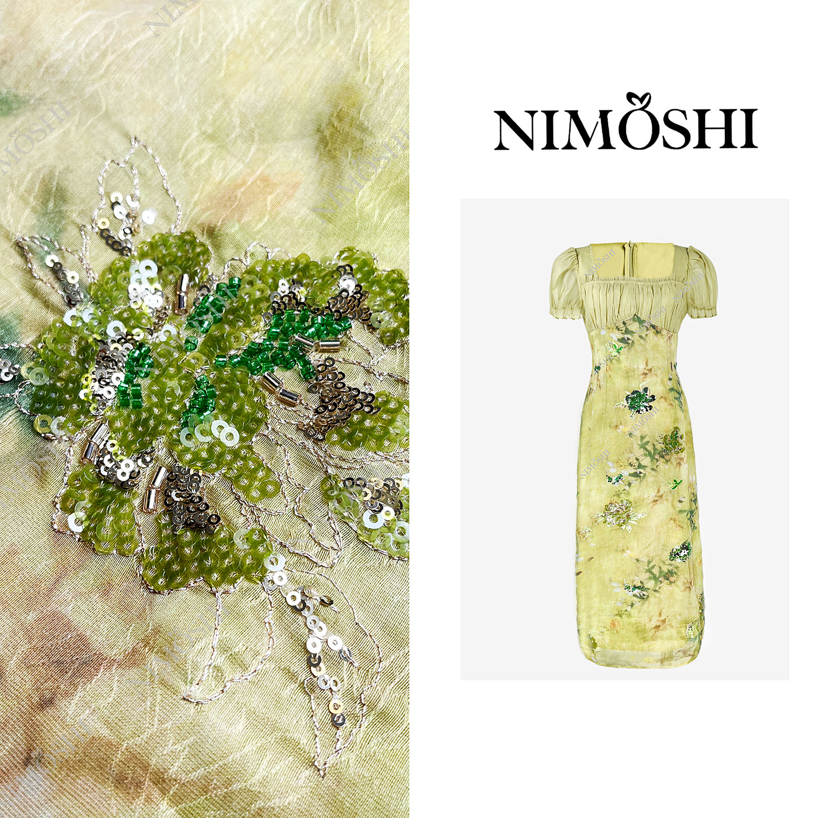 NIMOSHI【高定】法式宫廷风复古油画绿色长裙修身气质连衣裙Q2013