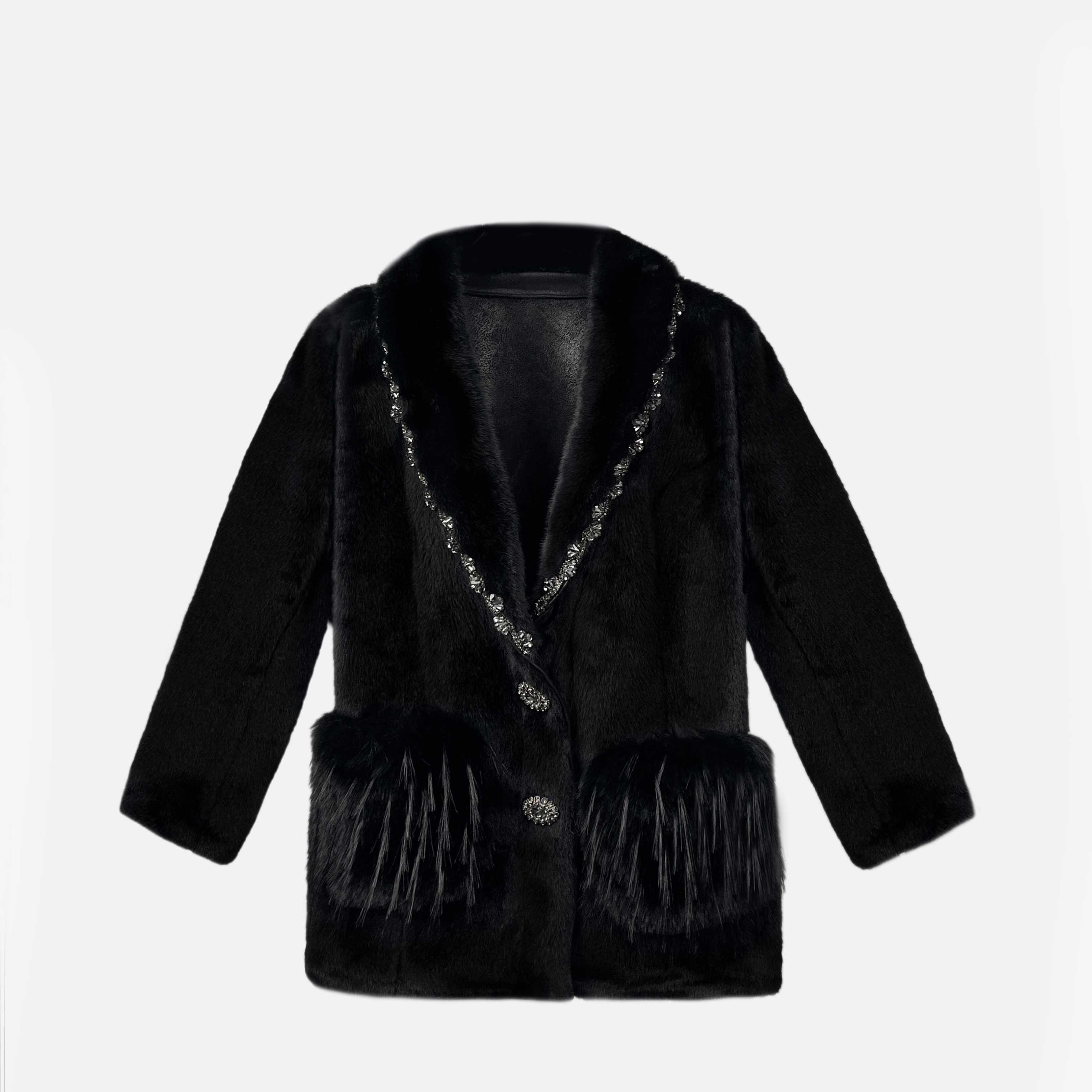 NIMOSHI【高定】冬季新款大翻领重工加厚暖气质百搭中长外套D0107