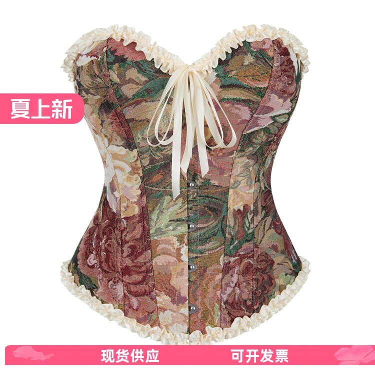 油画束胸衣宫廷鱼骨花边美体束腰托胸女士宫廷马甲胸衣网红主播同
