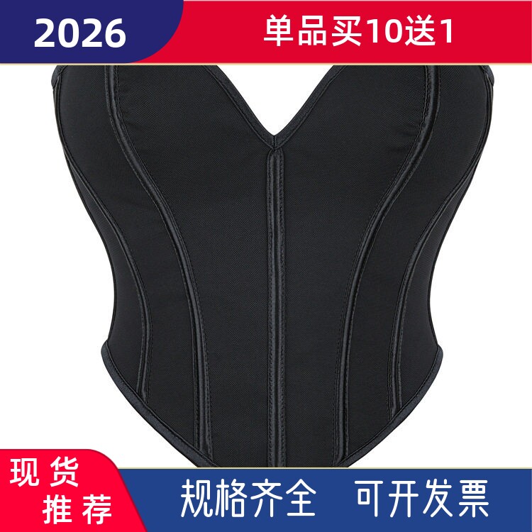 名媛贵妇新款黑色磨砂纹抹胸女士性感宫廷上衣法式塑身衣外穿胸衣