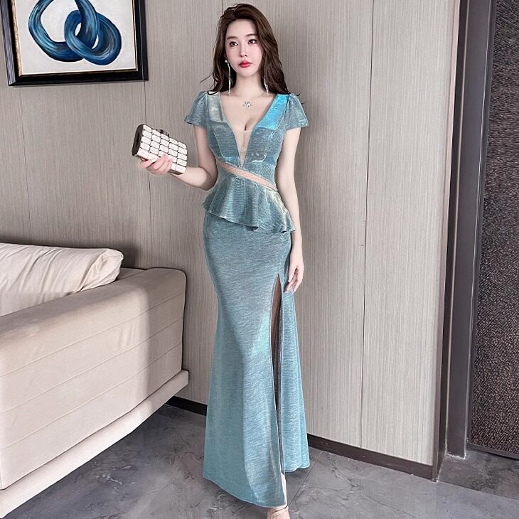 春秋夜总店性感连衣裙深V低胸紧身露背晚礼服女酒吧ktv上班衣服