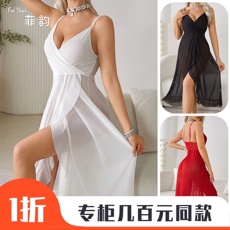 居家服装内衣欧美性感V领露背无袖吊带连衣裙香港台湾柬埔寨