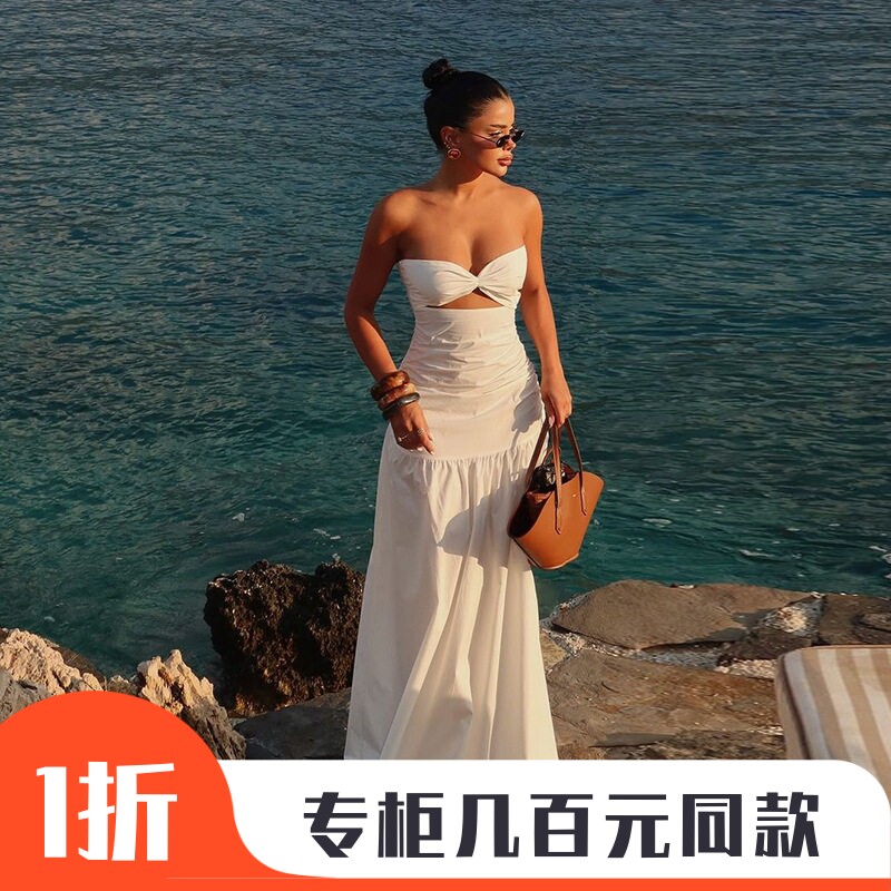 YJ24627夏季欧美跨境女装新款辣妹沙滩风度假抹胸镂空连衣裙女