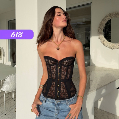 CorsetLaceHollowSleeveless