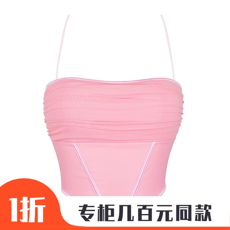 欧美鱼骨马甲新款式粉色小吊带抹胸塑身上衣网红主播同款夏季短款