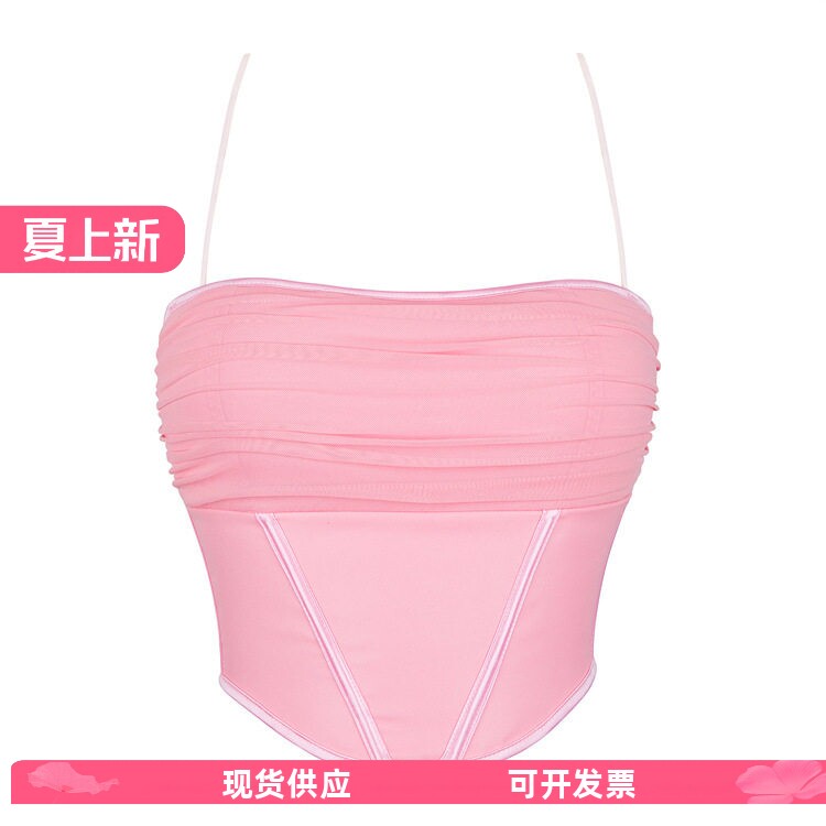 欧美鱼骨马甲新款式粉色小吊带抹胸塑身上衣网红主播同款夏季短款