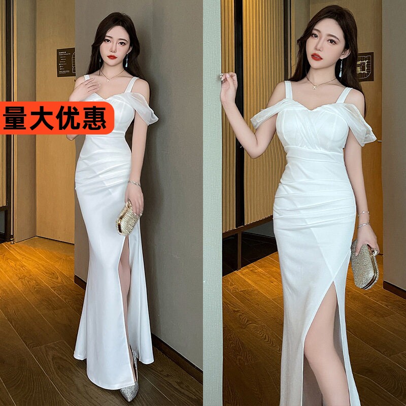 春夏新款 技师服沐足酒吧晚礼服按摩养生修身工装时尚KTV性感长裙