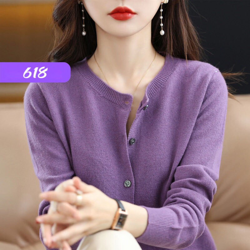 2026针织开衫春夏圆领毛衣女长袖纯色百搭外套女装网红主播同款