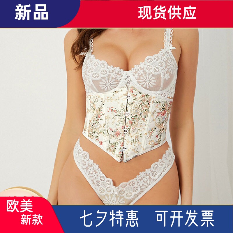 欧美短款束腰宫廷束身衣马甲复古印花衣收腹带紧身绑带腰封女