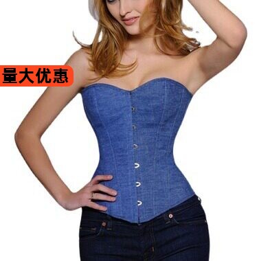 欧美热销牛仔束身衣蓝色衣宫廷美体内衣corset复古宫廷风
