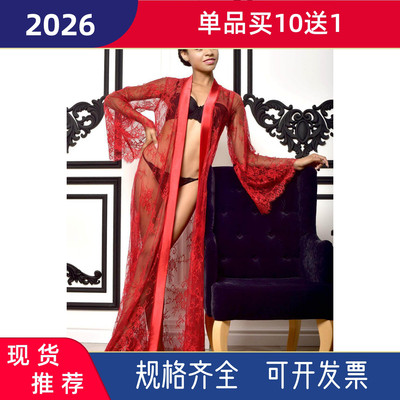 Sexy lingerie hollow lace pajamas set 性感睡袍镂空蕾丝外套