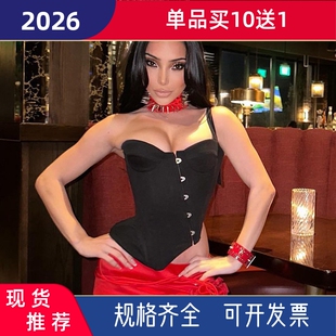 K23TP573 欧美女装冬季新款纯色休闲露脐无袖吊带露背挂扣T恤上衣