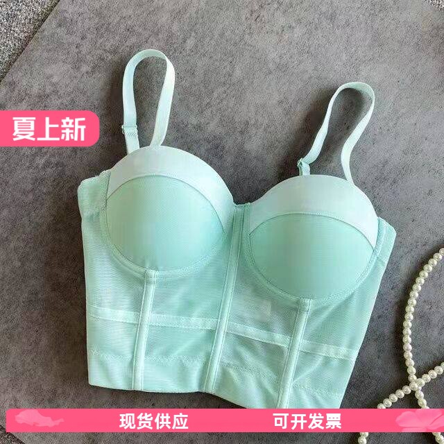 DJ主持DS酒吧性感短款露脐上衣美背抹胸吊带背心外穿聚拢鱼骨胸衣
