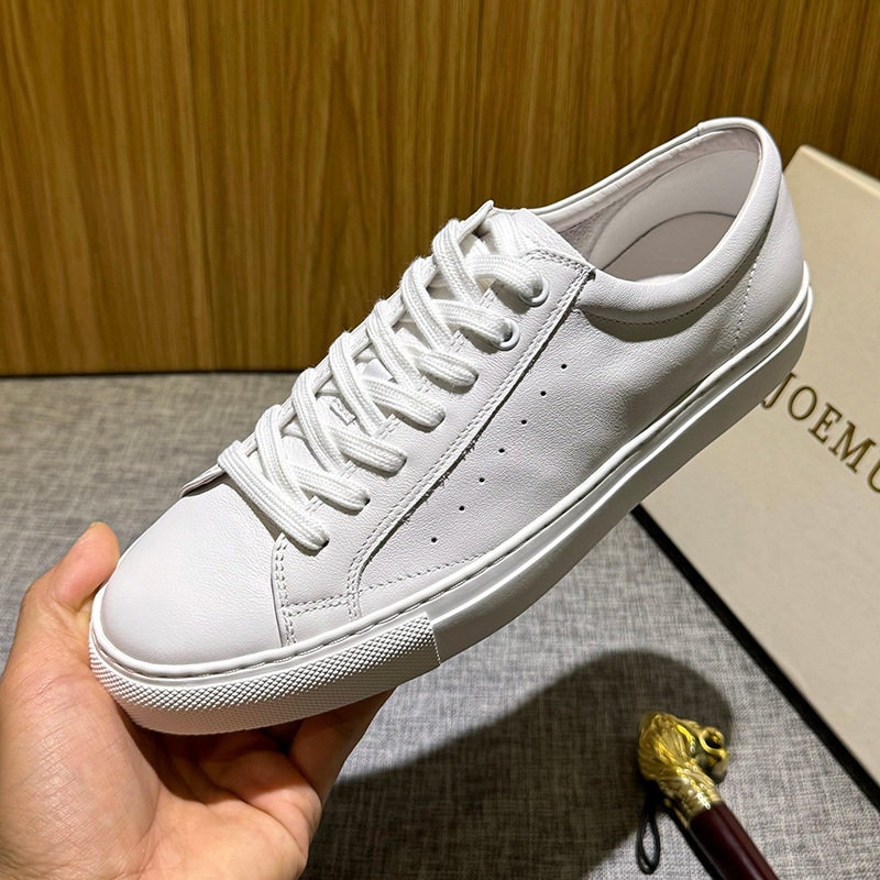 夏季手工小白鞋男欧洲站平底系带板鞋真皮透气百搭潮流白色休闲鞋