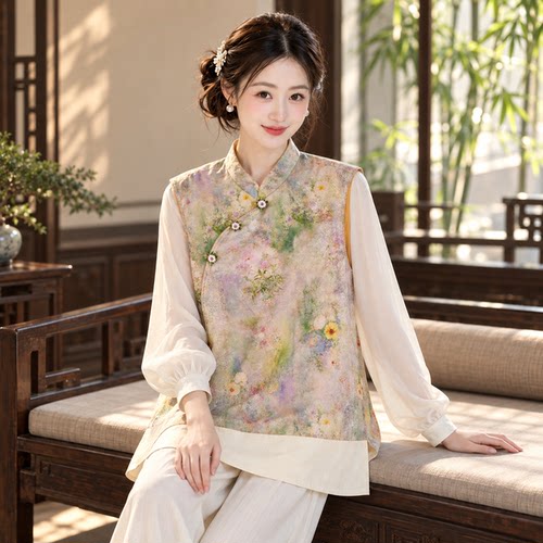 夏季新中式桑蚕丝网纱汉服上衣