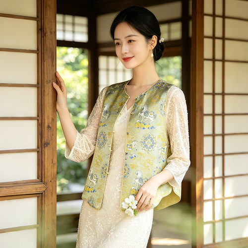 2026春季轻奢新中式提花宋式锦马甲女中国风两面穿背心上衣外套