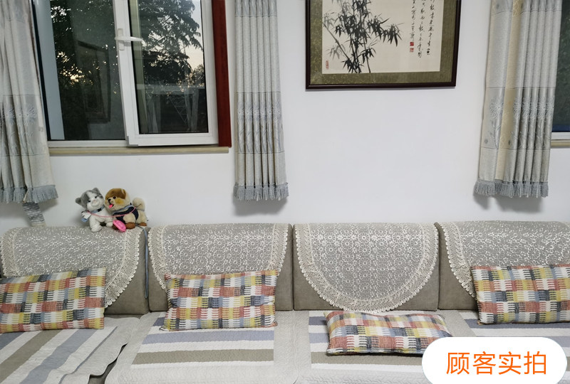 欧式蕾丝沙发靠背巾全盖布刺绣双层四季通用客厅沙发扶手巾高级感