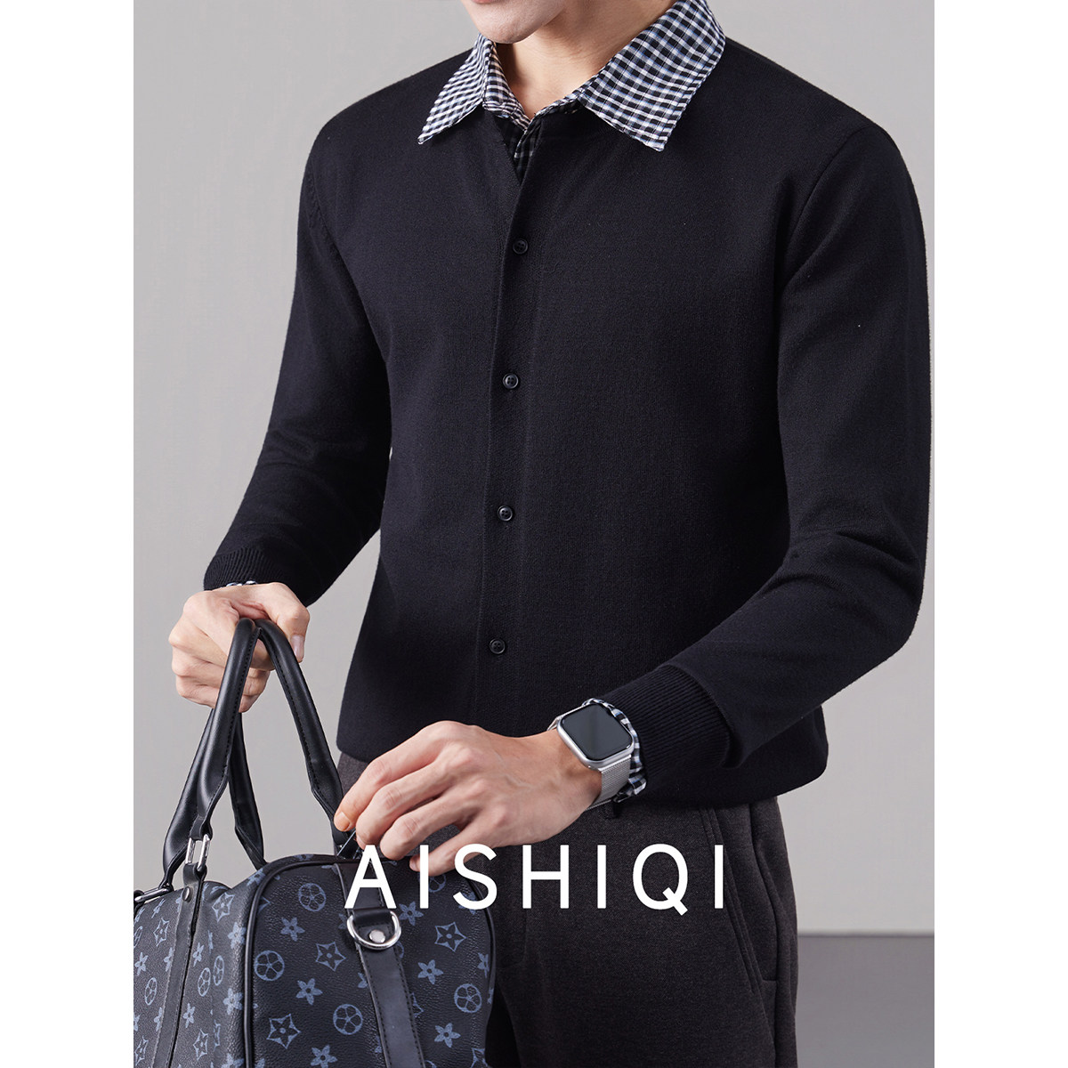 假两件针织衫男外套衬衫领针织开衫秋冬高级感内搭外穿男款毛衣,男装,针织衫/毛衣,淘宝优惠券,粉丝福利购,淘宝优惠卷