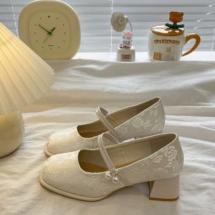 女中粗跟配旗袍马面裙子凉鞋 国风鞋 夏季 新中式 子 2025新款 高跟单鞋