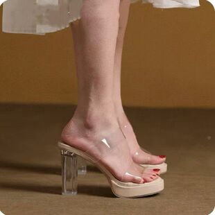 2025新款COS恨天高透明凉鞋女超高跟凉拖鞋女防水台增高大码凉鞋