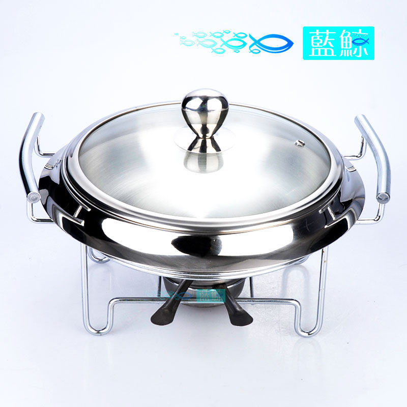 蓝鲸不锈钢干锅玻璃盖鱼炉可调固体酒精炉火锅保温自助餐炉具大号