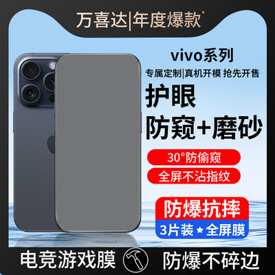 适用y100i钢化膜vivo y100手机贴膜Y52s/Y35m防窥膜Y3y3S防蓝光Y76s偷窥y31s/55/30高清y78+/97/95/93/91/Y7s