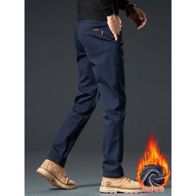 纯棉休闲裤男款2025秋冬新款修身直筒商务弹力潮流加绒加厚长裤子
