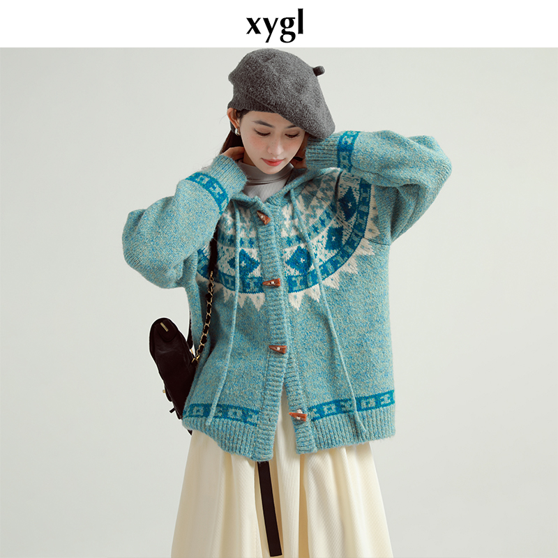 稀有概率费尔岛加厚连帽毛衣外套