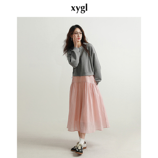 独特设计感卫衣撞色拼接粉色连衣裙女 2026春季 稀有概率 粉妆灰裳