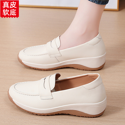 软面真皮休闲乐福鞋女