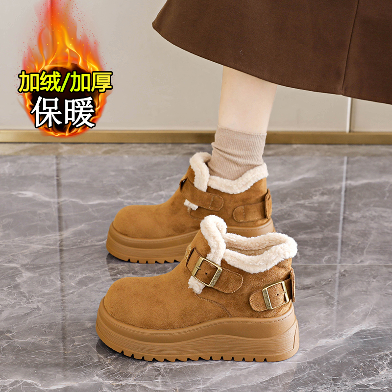 真皮厚底勃肯鞋女加绒加厚棉鞋