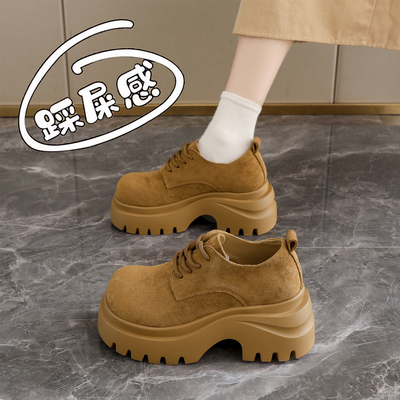 复古系带乐福鞋34码黄色皮鞋