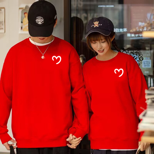 国庆情侣装卫衣男女拍结婚证登记照红色喜庆圆领宽松潮流百搭上衣
