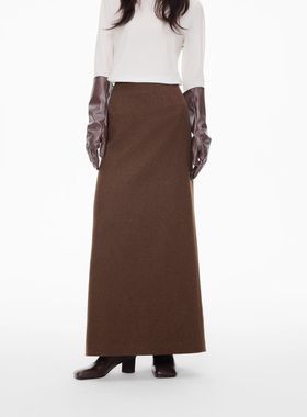 25秋冬/极简咖色高腰显瘦后开叉a字包臀中长裙半身裙女士