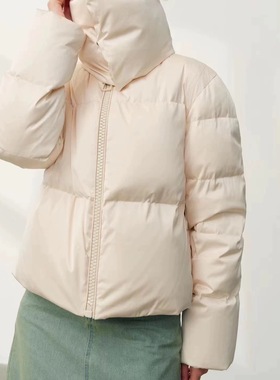 秋冬时尚极简风可拆卸围脖圆领拉链短款羽绒服女