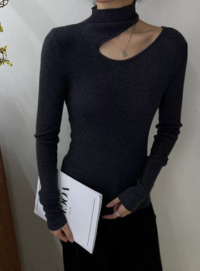 25秋冬/时尚内搭法式锁骨薄款弹性针织打底衫上衣